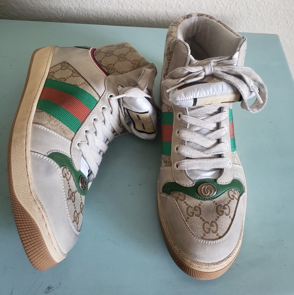 Gucci Screener Hi Top Distressed Logo G Lace Up Sneakers 8 - Picture 5 of 12